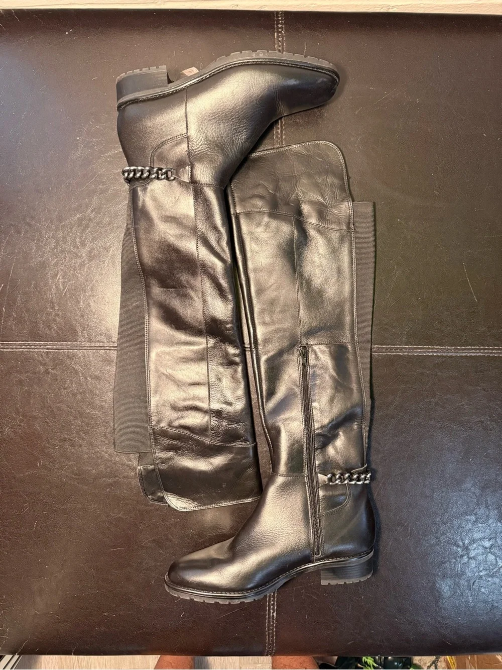 Black Over-the-Knee Chain-Trim Leather Kurt Geiger Boots